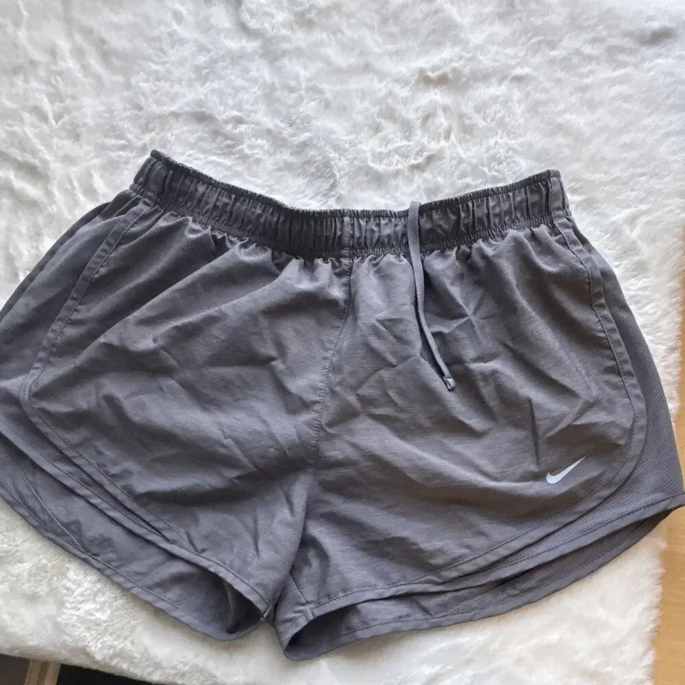 Nike Dri-FIT Women's Gray/Black Running Shorts Drawstring Elastic Waist Logo